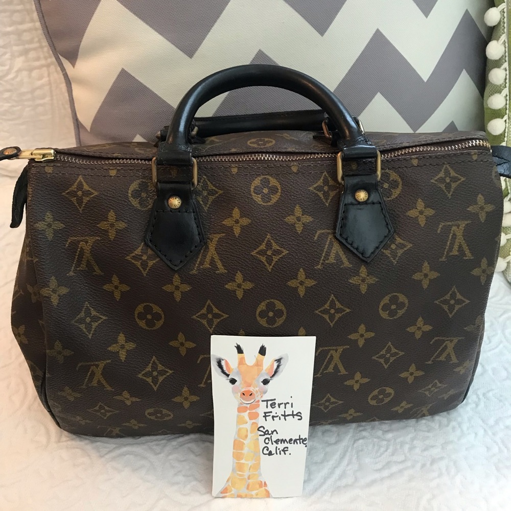 LV Speedy 30, Date Code SA, Vachetta dyed & sealed black by me, GUC